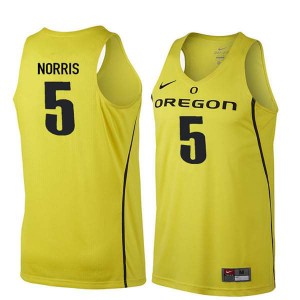 Mens Miles Norris Yellow Oregon Ducks #5 Basketball University Jersey