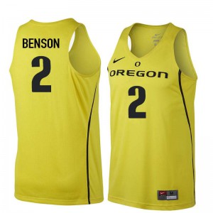 Mens Casey Benson Yellow Oregon Ducks #2 Basketball High School Jerseys
