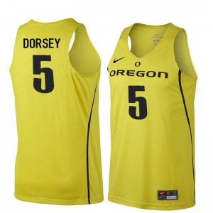 Mens Tyler Dorsey Yellow University of Oregon #5 Basketball Official Jerseys