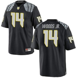 Men Haki Woods Jr. Black Oregon Ducks #14 Football Game Stitched Jersey