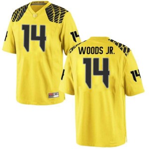 Men's Haki Woods Jr. Gold University of Oregon #14 Football Game Alumni Jersey