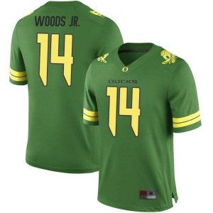 Men's Haki Woods Jr. Green University of Oregon #14 Football Replica Stitched Jersey