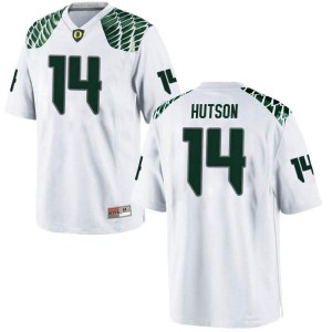 Mens Kris Hutson White Oregon Ducks #14 Football Game Stitch Jerseys