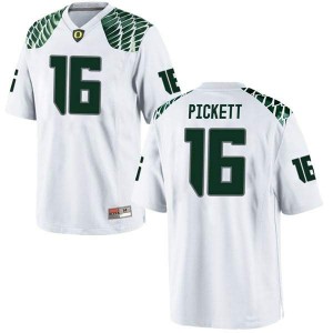 Men's Nick Pickett White Ducks #16 Football Replica Stitch Jersey