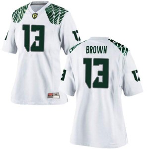 Women's Anthony Brown White University of Oregon #13 Football Game Embroidery Jerseys