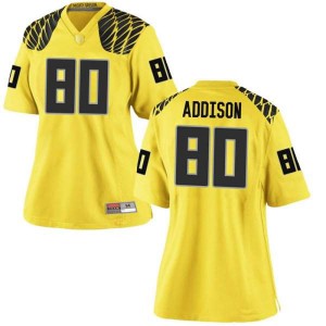Women Bryan Addison Gold Oregon Ducks #80 Football Replica Stitch Jersey