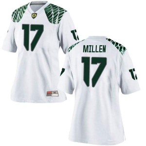 Women Cale Millen White Oregon Ducks #17 Football Game Embroidery Jersey