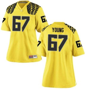Women Cole Young Gold Oregon #67 Football Replica Embroidery Jersey