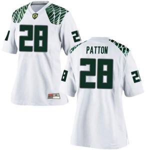 Women Cross Patton White Oregon Ducks #28 Football Replica Embroidery Jerseys