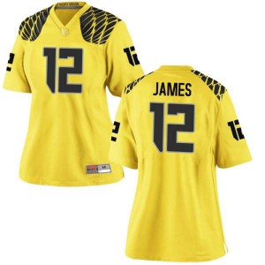 Womens DJ James Gold Oregon #12 Football Replica College Jerseys