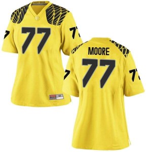 Women George Moore Gold University of Oregon #77 Football Replica Stitched Jersey
