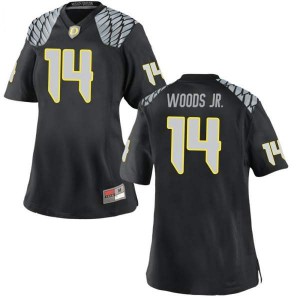 Womens Haki Woods Jr. Black Oregon Ducks #14 Football Game University Jersey