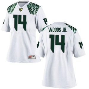 Womens Haki Woods Jr. White Oregon #14 Football Game University Jerseys