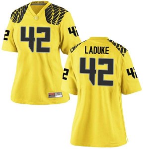 Womens Jackson LaDuke Gold Ducks #42 Football Game Football Jersey