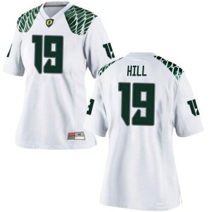 Women Jamal Hill White Oregon Ducks #19 Football Game NCAA Jersey