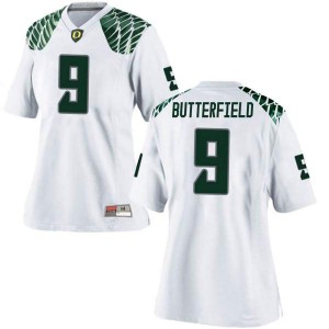 Women's Jay Butterfield White Oregon Ducks #9 Football Game Embroidery Jersey