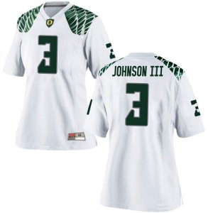 Women Johnny Johnson III White Oregon Ducks #3 Football Game Embroidery Jersey