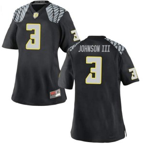 Women Johnny Johnson III Black Oregon Ducks #3 Football Replica Stitched Jersey