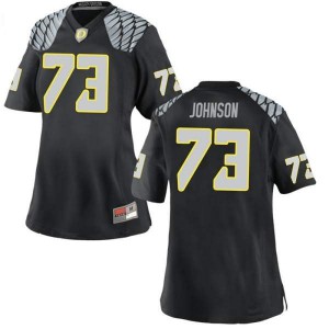 Women Justin Johnson Black Ducks #73 Football Replica NCAA Jersey