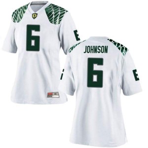 Women Juwan Johnson White Oregon Ducks #6 Football Replica Embroidery Jersey