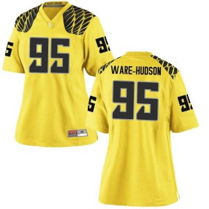 Women's Keyon Ware-Hudson Gold University of Oregon #95 Football Game Stitched Jersey