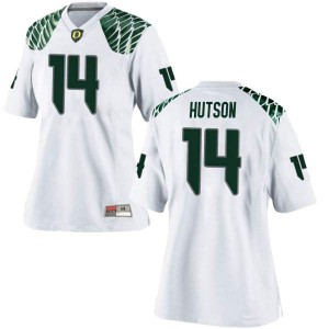 Womens Kris Hutson White University of Oregon #14 Football Replica Player Jersey