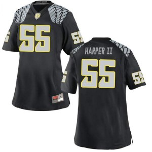 Women Marcus Harper II Black University of Oregon #55 Football Replica Embroidery Jersey