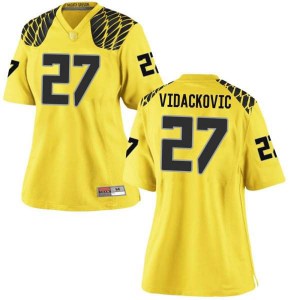 Women's Marko Vidackovic Gold Ducks #27 Football Game Stitch Jerseys