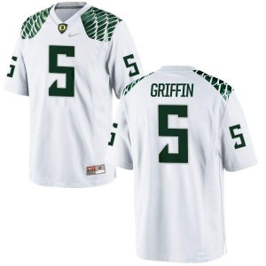 Women Taj Griffin White University of Oregon #5 Football Replica Stitch Jersey