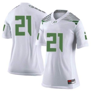 Women's Tevin Jeannis White Oregon #21 Football Limited Stitch Jersey