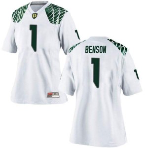Women Trey Benson White Oregon Ducks #1 Football Game Stitched Jersey