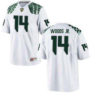 Youth Haki Woods Jr. White Oregon #14 Football Game Alumni Jersey